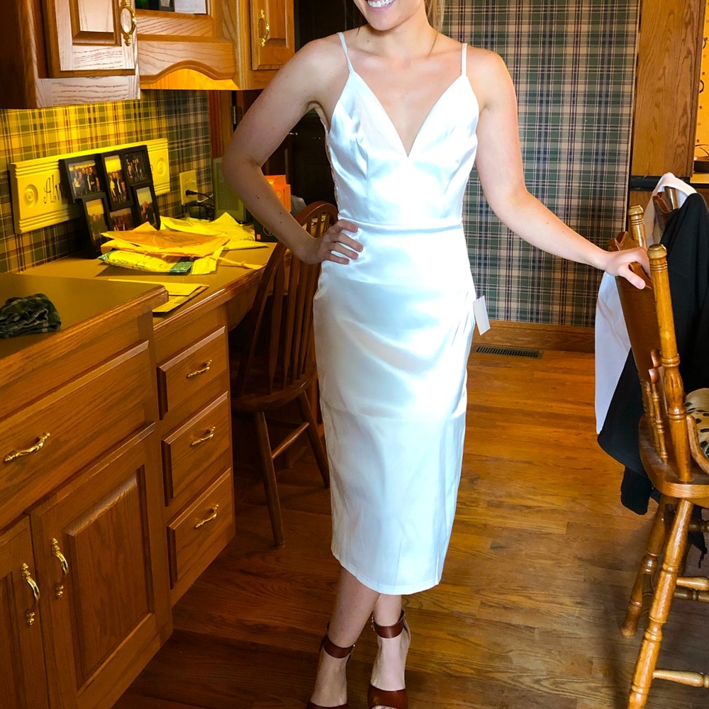 Lulus White Satin and Lace Dress